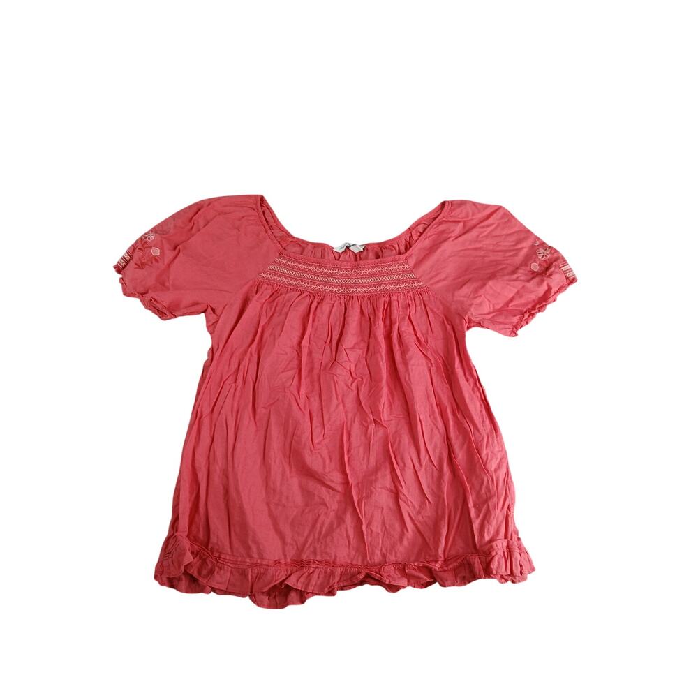 American Eagle Top Shirt Womens Pink 12 Blouse Puff Sleeve Flowy Flower Cotton